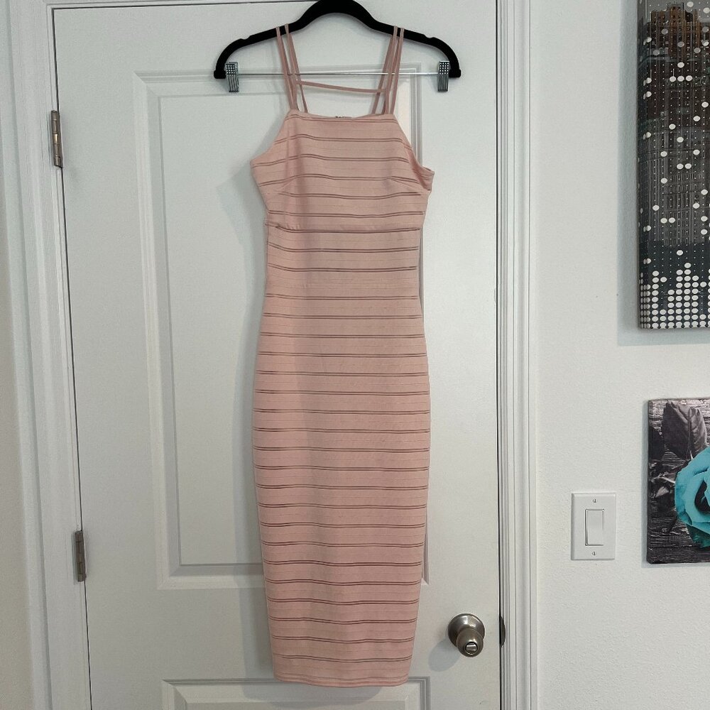 Kardashian Kollection Knit Blush Bodycon Maxi Sheer Slip Halter Dress Sexy UK 8